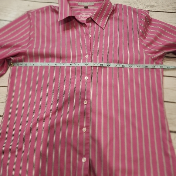 FOXCROFT Button Front Pink White Blue Striped Collard Shirt Wrinkle Resisted Sz8 - Picture 5 of 16